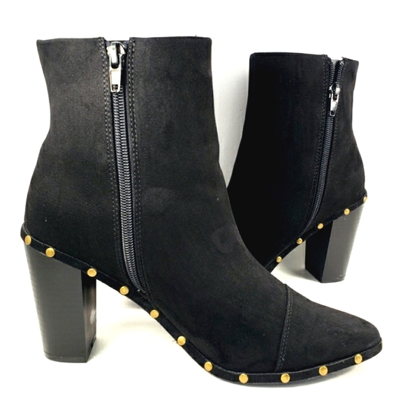 JustFab Maryanne Black Faux-suede, Studded Pointy Toe Heeled Bootie. WMS 8.5M - Picture 3 of 12